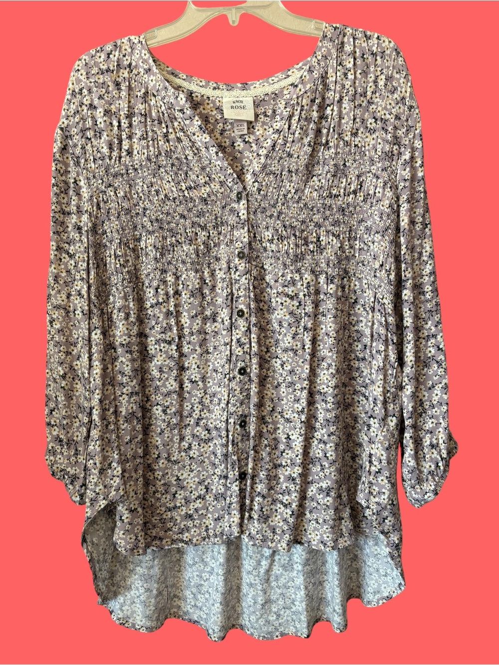 Knox Rose Lavender Floral Button-Front Tunic